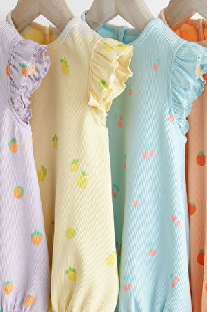 Next Baby Baby % 100 Pamuklu Multi Pastel Meyve Desenli 4’lü Rompet Set