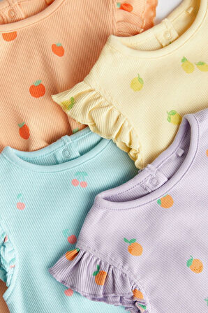 Next Baby Baby % 100 Pamuklu Multi Pastel Meyve Desenli 4’lü Rompet Set