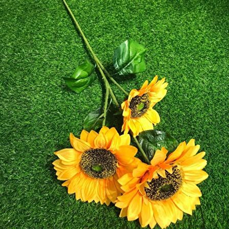 Yapay Çiçek Ayçiçeği Sarı Sunflower Dekoratif Çiçek 90cm Dev Ay Çiçeği 3 Kafalı