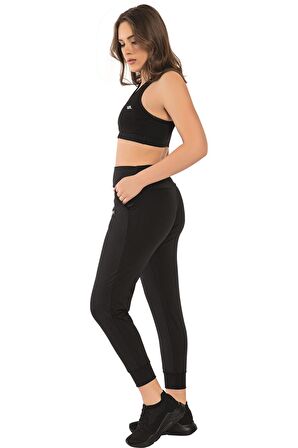 Crozwise Jogger - Kadın Siyah Cepli Spor Tayt - 3184-10