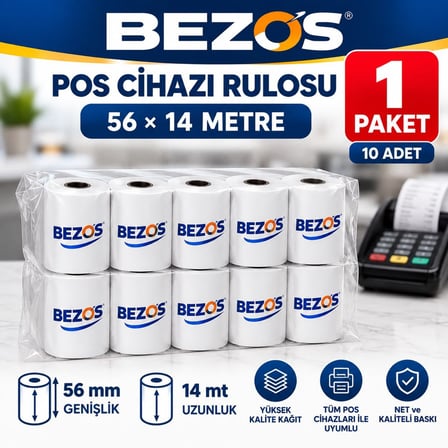 Termal POS Cihazı Rulosu 56 mm x 14 m - 10 Adet (1 Paket) Yazar Kasa Slip Rulosu