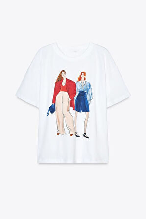 İkonik Kadın  Moda Baskılı %100 Pamuk Tişört Kadın
