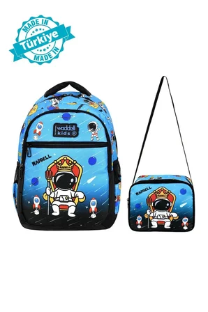 Okul Cantasi Siyah Mavi Astronot Desenli Erkek Cocuk Ilkokul Sirt Cantasi Beslenme Cantasi Just Polo