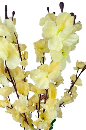 Yapay Çiçek Bahardalı Japon Kiraz Çiçeği 7 Dallı 57cm Açık Sarı 