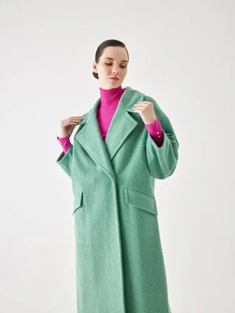 Kol Detaylı Yeşil Çizgili Oversize Kaşe Kaban