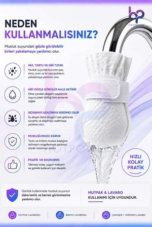 100 Adet Musluk Ucu Filtresi – Pas, Tortu, Kum ve Kir Tutucu Pratik Su Filtresi