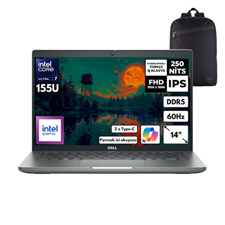 Dell Latitude 5450 Ultra 7-155U 16-GBDDR5 512 GBSSD Intel Graphics 14" FHD Windows 10 Pro + HMF Sırt Çantası N012L545014UHMF56