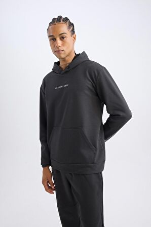 DeFactoFit Standart Fit Kapüşonlu Arma Baskılı Kanguru Cepli Skuba Dalgıç Kumaş Sporcu Sweatshirt D1892AX24AUAR231
