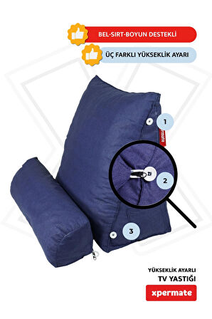 XPERMATE Yükseklik Ayarlı TV ve Kitap Okuma Yastığı Bel, Sırt ve Boyun Desteği Lacivert