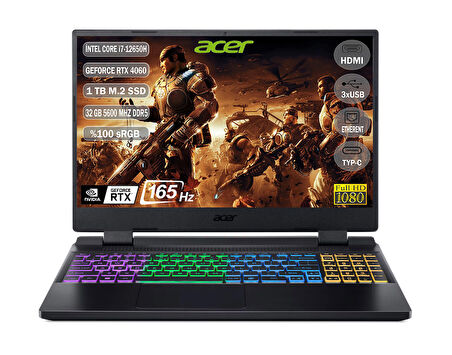 Acer Nitro 5 I7-12650H 32 GB 1 Tb SSD Rtx 4060-8 GB 15.6'' 165Hz IPS Freedos NH.QM0EY.00B+325