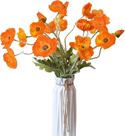 Yapay Çiçek Gelincik Çiçeği Turuncu Renk 3 Çiçek 1 Tomurcuk 59Cm