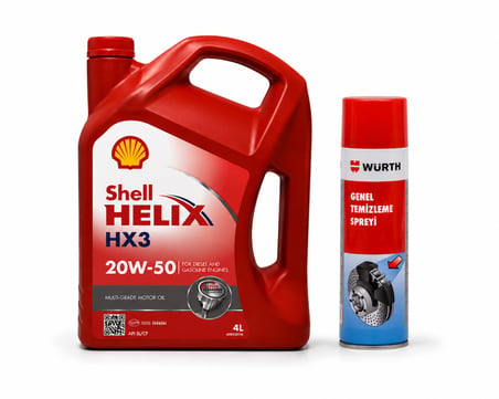 SHELL HELİX HX3 20W-50 MOTOR YAĞI 4 Litre + Würth Balata Spreyi 500 ml