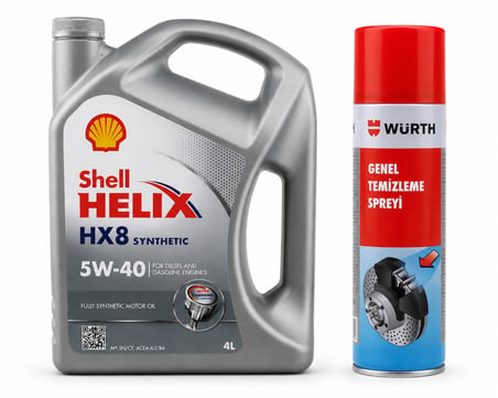 SHELL HELİX HX8 MOTOR YAĞI 5W-40 4 Litre + Würth Balata Spreyi 500 ml