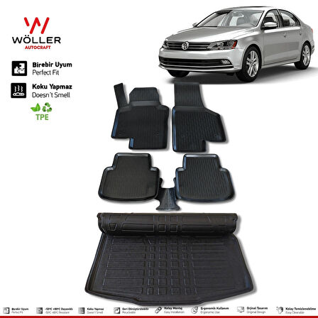 Volkswagen Jetta Paspas Bagaj Havuzu 2011 2019 Arası 3D Wöller Ultraflex Set