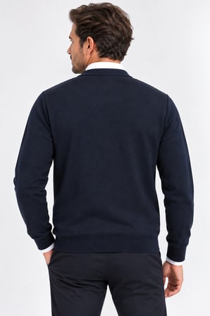 Erkek Çift Renkli V Yaka Düğmeli Örme Hırka - Klasik & Casual Şık 7206-Lacivert