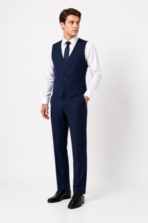 Erkek 6 Drop Slim Fit Yelekli Takım Elbise Çift Yırtmaç Altın Kuş Gözü