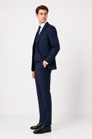 Erkek 6 Drop Slim Fit Yelekli Takım Elbise Çift Yırtmaç Altın Kuş Gözü