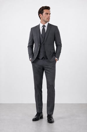 Erkek 6 Drop Slim Fit Yelekli Takım Elbise Çift Yırtmaç Altın Kuş Gözü