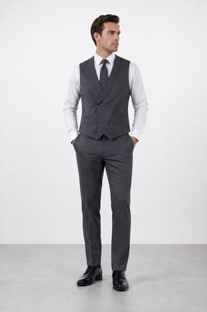 Erkek 6 Drop Slim Fit Yelekli Takım Elbise Çift Yırtmaç Altın Kuş Gözü