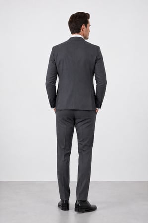 Erkek 6 Drop Slim Fit Yelekli Takım Elbise Çift Yırtmaç Altın Kuş Gözü
