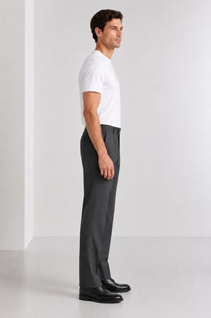 Erkek Slim Fit Yün Karışımlı Zeta Gabardin Kumaş Pileli Pantolon 004-Antrasit