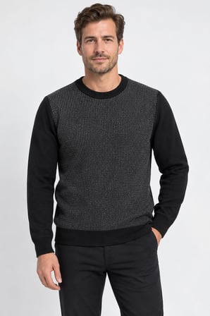 Erkek Modern Kesim Desenli Kışlık Triko Kazak 7690-Siyah