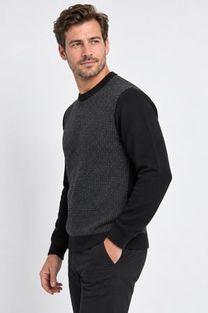 Erkek Modern Kesim Desenli Kışlık Triko Kazak 7690-Siyah