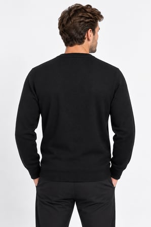 Erkek Modern Kesim Desenli Kışlık Triko Kazak 7690-Siyah