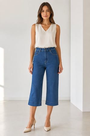 BAYAN KOT PANTOLON KAPRİ MODEL Y26-23367-MAVİ