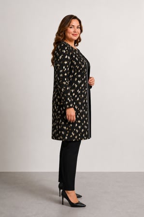 Kadın Büyük Beden Tunik Boy İkili Takım (Ceket ve Bluz) - Y26-3988 - Siyah