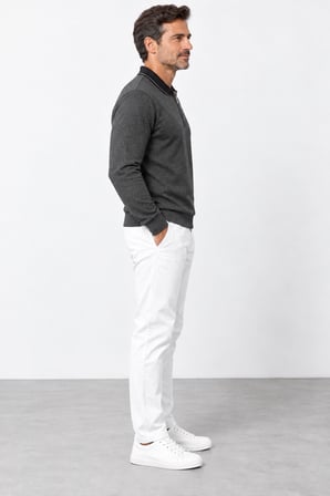 Erkek Yarım Fermuarlı Polo Yaka Sweatshirt 11719-Antrasit