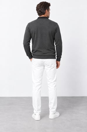 Erkek Yarım Fermuarlı Polo Yaka Sweatshirt 11719-Antrasit