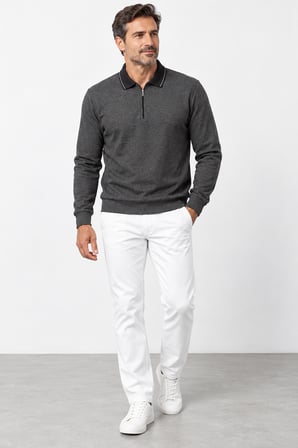 Erkek Yarım Fermuarlı Polo Yaka Sweatshirt 11719-Antrasit