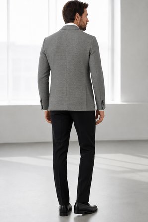 Mikro Desenli Erkek Tek Ceket - 6 Drop Torba Cepli 73105-Gri