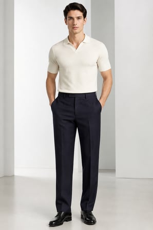 Erkek Slim Fit Yün Karışımlı Zeta Gabardin Kumaş Pileli Pantolon 004-Lacivert