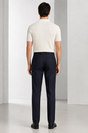 Erkek Slim Fit Yün Karışımlı Zeta Gabardin Kumaş Pileli Pantolon 004-Lacivert