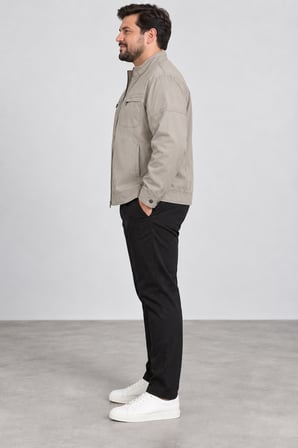 Erkek Battal Boy Mevsimlik- Dik Yaka Fermuarlı Cepli Hafif Mont Y26-FKB 70-Taş