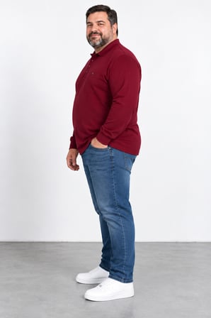 Erkek Battal Boy Gömlek Yaka Uzun Kollu Cepli Sweatshırt Y26-4010-Bordo