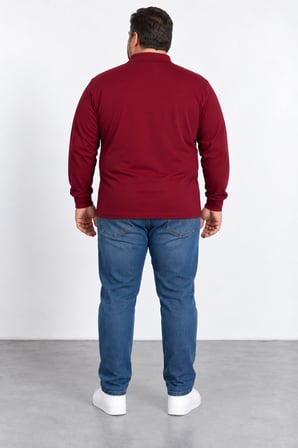 Erkek Battal Boy Gömlek Yaka Uzun Kollu Cepli Sweatshırt Y26-4010-Bordo