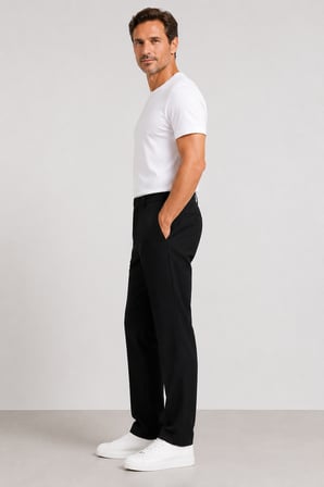 Erkek Modern Klasik Kesim Keten Pantolon 1210-Siyah