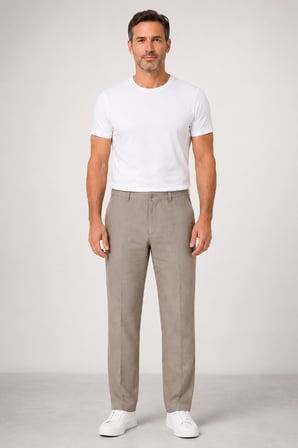 Erkek Slim Fit Keten Yan Cep Pantolon 1100-Bej