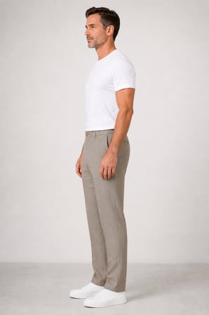 Erkek Slim Fit Keten Yan Cep Pantolon 1100-Bej