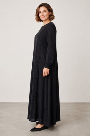 Dikey Fırfır Detaylı Maksi Elbise Y26-26197-Antrasit