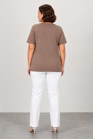 Kadın Taş Detaylı Kısa Kollu T-Shırt - Işıltılı Yuvarlak Yaka Bluz 5050-Vizon