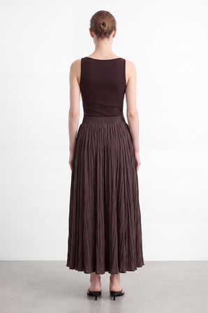 Kadın Beli Lastikli Krinkil Dokulu Maxi Şifon Etek Y26-18302-Kahve