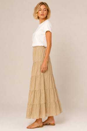 Beli Elastik Piliseli Dökümlü Maxi Etek y26-32530-Taş
