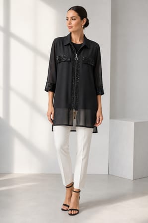 Aynalı Pul Detaylı Şifon Tunik ve İç Badi İkili Takım Y26-9736-Siyah
