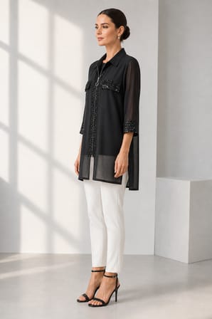 Aynalı Pul Detaylı Şifon Tunik ve İç Badi İkili Takım Y26-9736-Siyah
