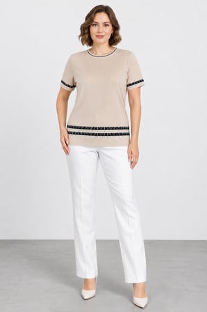 Kadın Sıfır Yaka Kısa Kollu Triko Bluz W27-3079