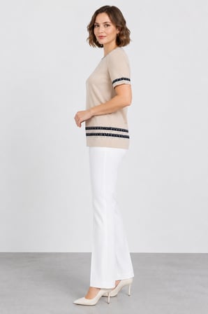 Kadın Sıfır Yaka Kısa Kollu Triko Bluz W27-3079